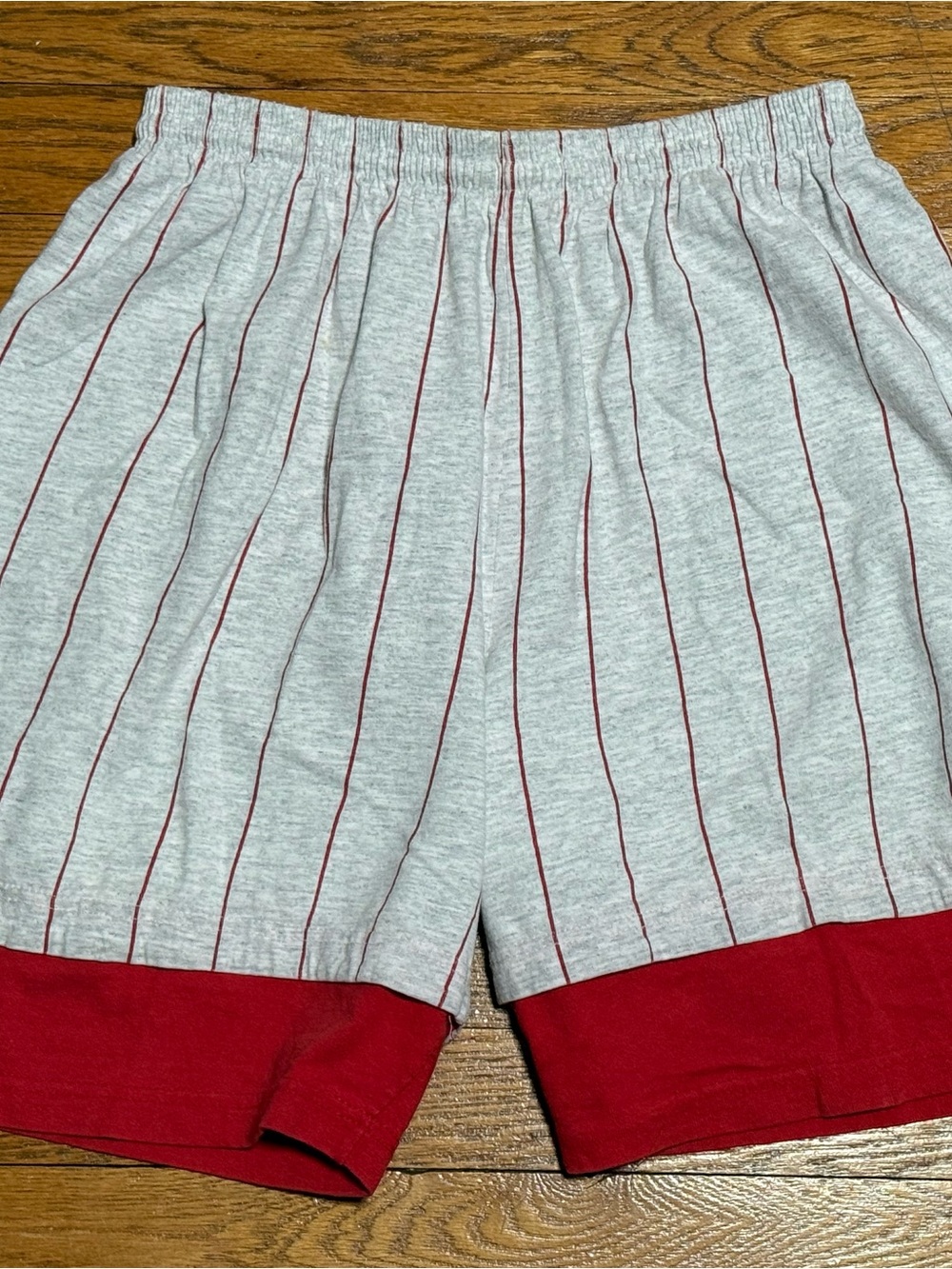 Vintage Boys (Medium) 90’s Pinstriped Red & Gray Cotton Shorts by Pro Spirit